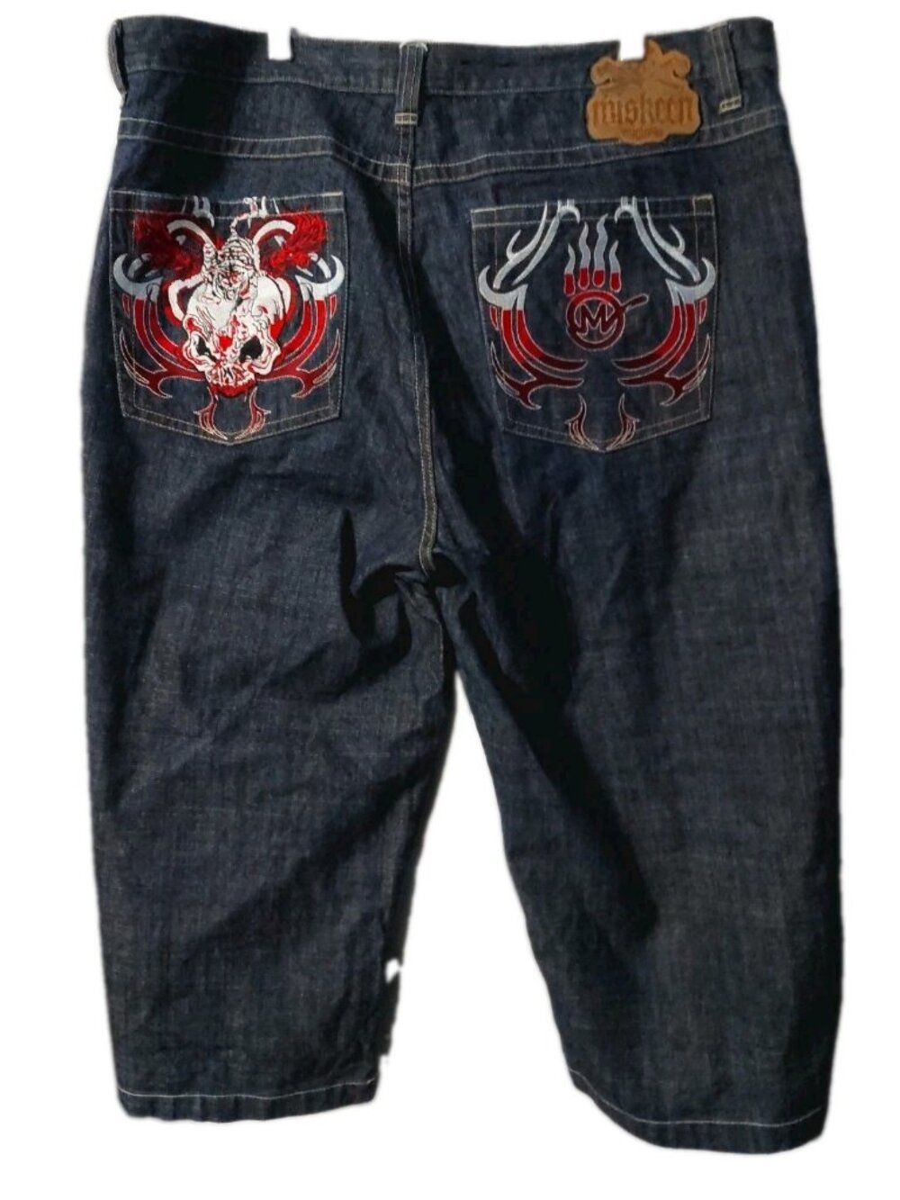 Miskeen Mens Size 42 Jeans Baggy Wide Leg Hip Hop Embroidered Red Dragon Tiger